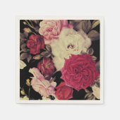 ロマンチックなムーディ結婚フローラズブラック スタンダードカクテルナプキン (正面)