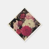 ロマンチックなムーディ結婚フローラズブラック スタンダードカクテルナプキン (角)