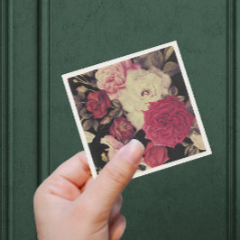 ロマンチックなムーディ結婚フローラズブラック スタンダードカクテルナプキン