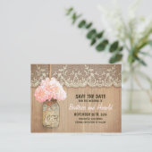 ロマンチックなメイソンのjarピンクの花は日付を保存 案内ポストカード (スタンド正面)