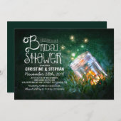 ロマンチックなメイソンジャーとホタルのブライダルシャワー 招待状 (正面/裏面)