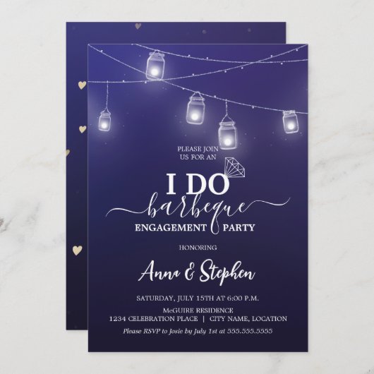 ロマンチックなメイソンジャールライトI do BBQ婚約パーティ 招待状 (正面/裏面)