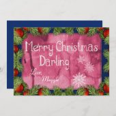 ロマンチックなメリークリスマスダーリングの水彩 シーズンカード (正面/裏面)