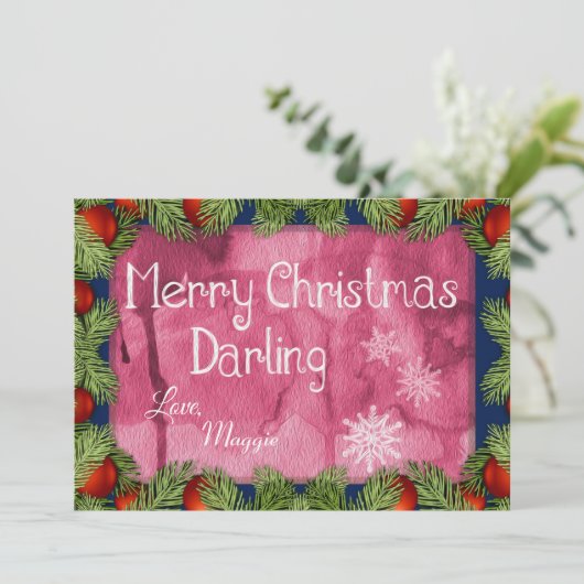ロマンチックなメリークリスマスダーリングの水彩 シーズンカード (スタンド正面)