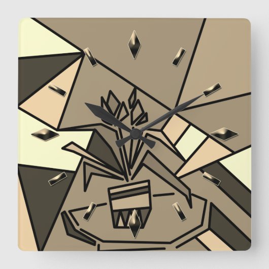 ロマンチックなモザイクのテクスチャ要素ガラスの花f スクエア壁時計 (正面)