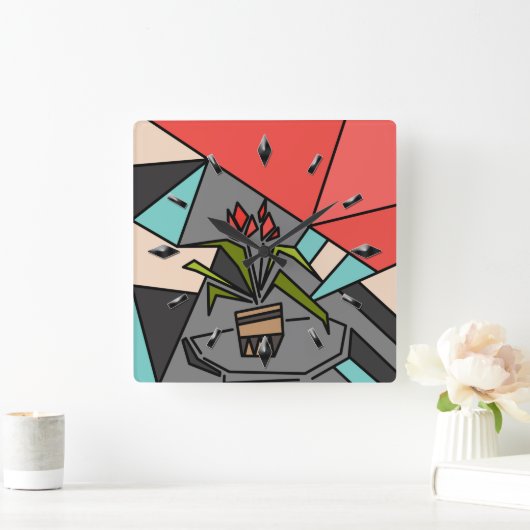 ロマンチックなモザイクのテクスチャ要素ガラスの花f スクエア壁時計 (ホーム)