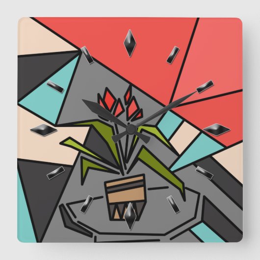 ロマンチックなモザイクのテクスチャ要素ガラスの花f スクエア壁時計 (正面)