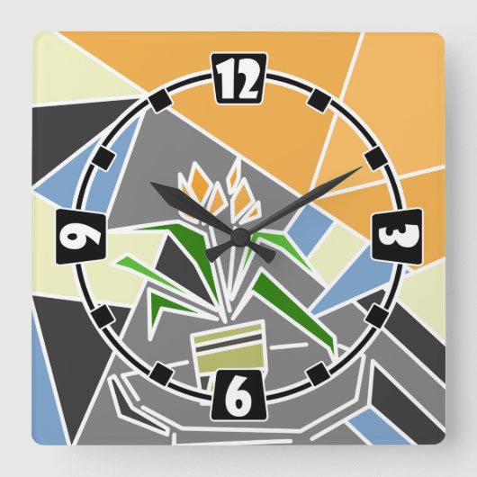 ロマンチックなモザイクテクスチャ要素、花の輝き スクエア壁時計 (正面)