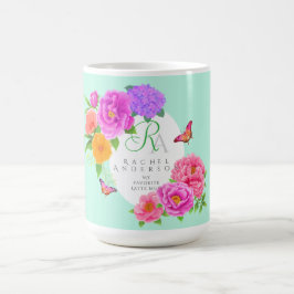 ロマンチックなモノグラムプニーズガーデングリーン コーヒーマグカップ