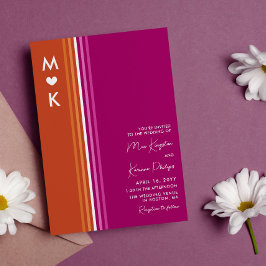 ロマンチックなモノグラムレズストライプア国旗結婚の数 招待状