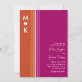 ロマンチックなモノグラムレズストライプア国旗結婚の数 招待状 (正面)