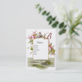 ロマンチックなモノグラム、シクラメンのピンクの緑の白 名刺 (スタンド正面)