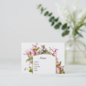 ロマンチックなモノグラム、シクラメンのピンクの緑の白 名刺 (スタンド正面)