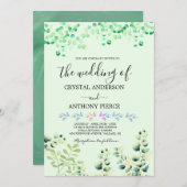 ロマンチックなユーカリをテーマにした庭園 招待状 (正面/裏面)