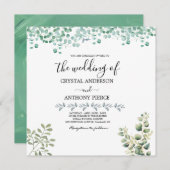 ロマンチックなユーカリをテーマにした庭 招待状 (正面/裏面)