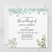 ロマンチックなユーカリをテーマにした庭 招待状 (正面)