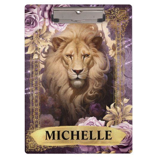 ロマンチックなライオンとパープルのバラファンタジー クリップボード (正面)