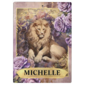 ロマンチックなライオンとパープルのバラファンタジー クリップボード (裏面)