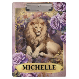ロマンチックなライオンとパープルのバラファンタジー クリップボード