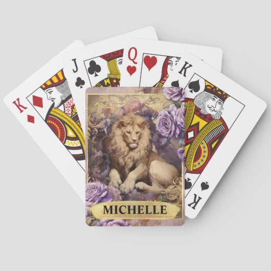 ロマンチックなライオンとパープルのバラファンタジー トランプ (裏面)