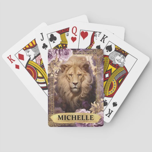 ロマンチックなライオンとパープルのバラファンタジー トランプ (裏面)