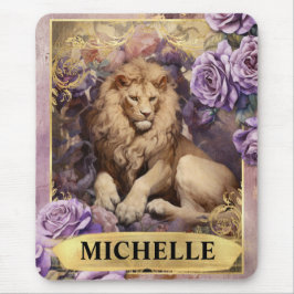 ロマンチックなライオンとパープルのバラファンタジー マウスパッド