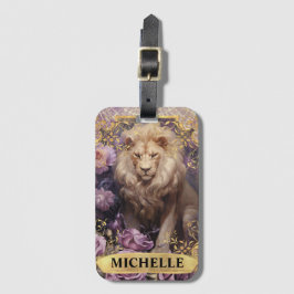 ロマンチックなライオンとパープルのバラファンタジー ラゲッジタグ
