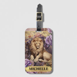 ロマンチックなライオンとパープルのバラファンタジー ラゲッジタグ