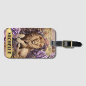 ロマンチックなライオンとパープルのバラファンタジー ラゲッジタグ (正面横)