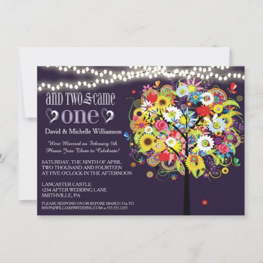 ロマンチックなライトお洒落な木のポストの結婚式の招待 招待状 (正面)
