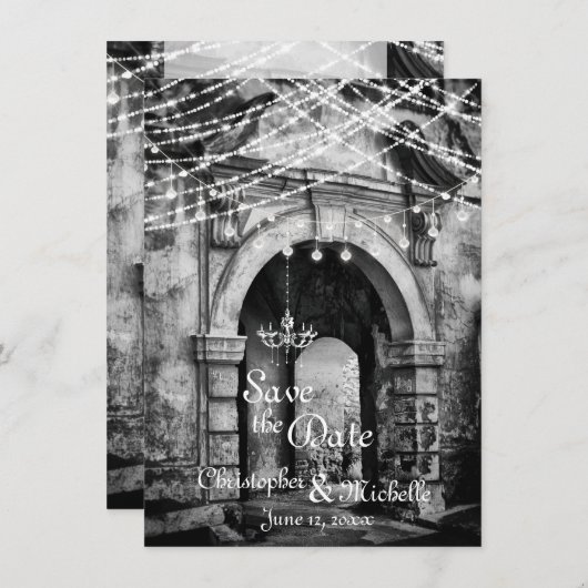 ロマンチックなライトゴシックアーチウェイウェディング日付を保存 招待状 (正面/裏面)