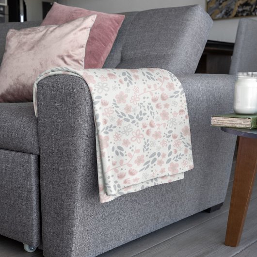 ロマンチックなライトピンク小さな花のパターフェミニンン フリースブランケット