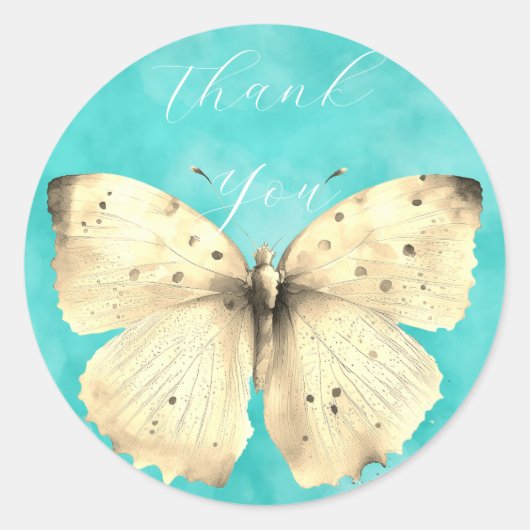 ロマンチックなライトブルーの感謝してい蝶あなた ラウンドシール (正面)