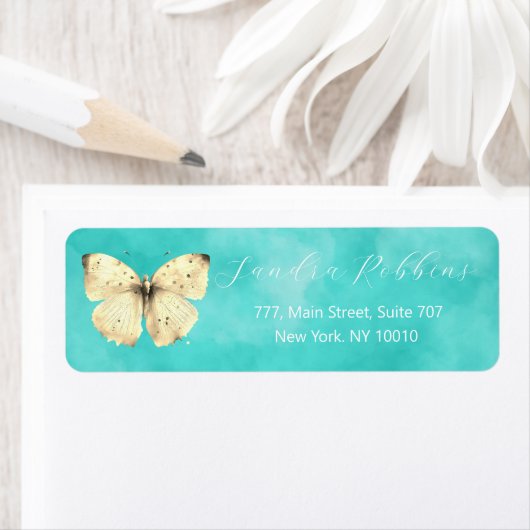 ロマンチックなライトブルーの蝶ラベル ラベル (インサイチュ)