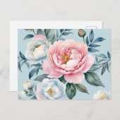 ロマンチックなライトブルーピンク牡丹フローラ ポストカード (正面/裏面)