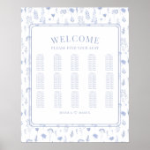 ロマンチックなライトブルー結婚フローラの座席表 ポスター (正面)