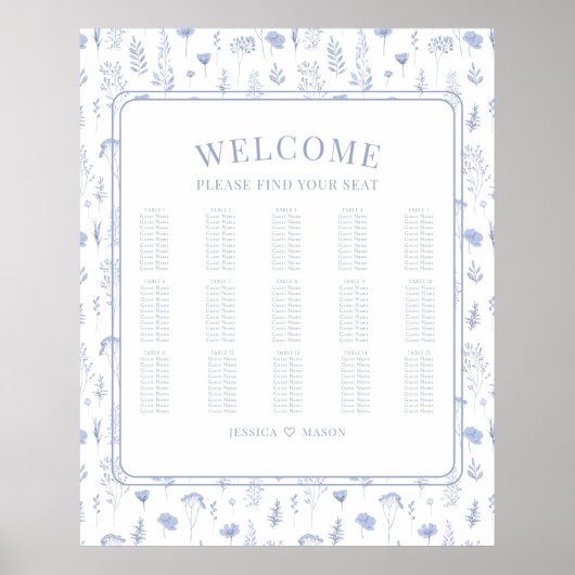 ロマンチックなライトブルー結婚フローラの座席表 ポスター (正面)