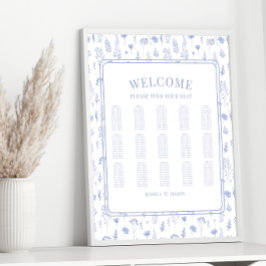 ロマンチックなライトブルー結婚フローラの座席表 ポスター