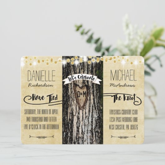 ロマンチックなライト素朴&ツリーポスト結婚式の招待 招待状 (スタンド正面)