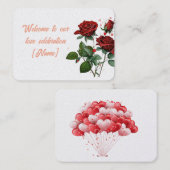 ロマンチックなラブお祝いウェルカムカードとバラ プレイスカード (正面/裏面)