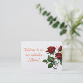 ロマンチックなラブお祝いウェルカムカードとバラ プレイスカード (スタンド正面)