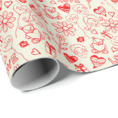 ロマンチックなラブハートとドードルズギフト ラッピングペーパー (ロールコーナー)