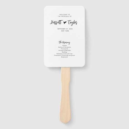 ロマンチックなラブリーハートスクリプト結婚式 プログラム ハンドファン (正面)