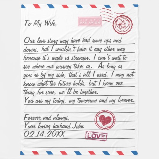 ロマンチックなラブレターバレンタインデー記念日 フリースブランケット (正面)