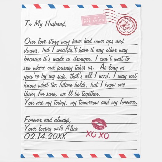 ロマンチックなラブレターバレンタインデー記念日 フリースブランケット (正面)