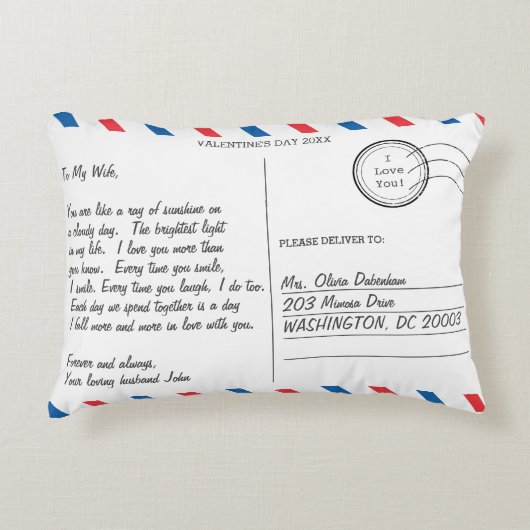 ロマンチックなラブレター葉書バレンタインデー アクセントクッション (正面)