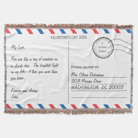 ロマンチックなラブレター葉書バレンタインデー スローブランケット (正面)