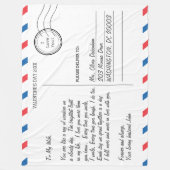 ロマンチックなラブレター葉書バレンタインデー フリースブランケット (正面)