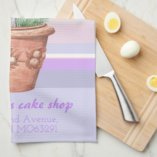 ロマンチックなラベンダーと名ストライプの前オンパステルbg st キッチンタオル (四つ折り)