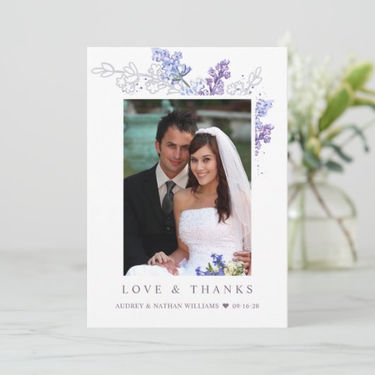 ロマンチックなラベンダーのフローラ写真結婚の感謝の気持ち サンキューカード (スタンド正面)